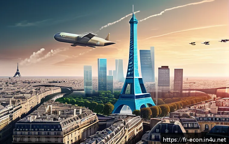 거시경제학 핵심 이론 - A detailed and realistic illustration of a French urban financial district during a dynamic economic...