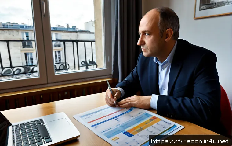 미국 연준과 금리 정책 - Photorealistic editorial financial scene for a French audience: thoughtful middle-aged economist in ...
