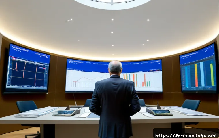 Home 17 화폐 이론과 중앙은행 역할 - Photorealistic modern central bank operations room in Paris, a diverse team of economists in profess...